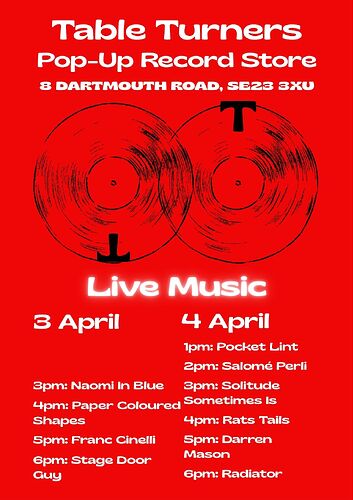 Table Turners Poster - Live Music Schedule (A2 Portrait)